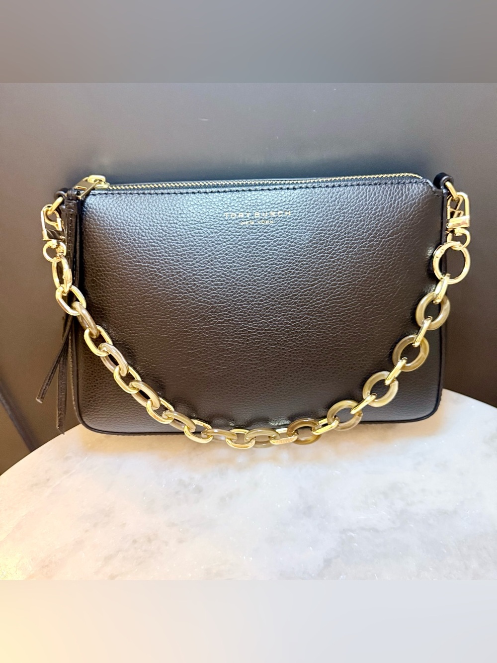 Tory Burch Small Perry Shoulder/Crossbody Bag Black Pebbled Leather